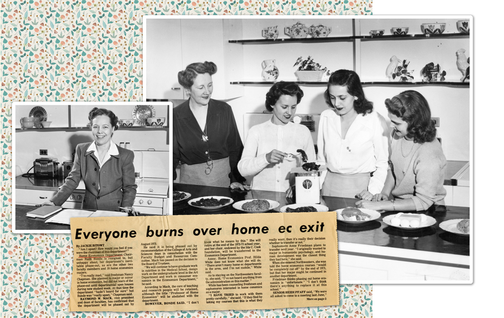 collage featuring department chair Ruth Bonde in 1944, and students in a 1947 nutrition course.
