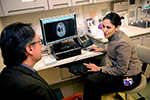 Taking aim at glioblastoma: A promising new SNA drug offers new hope in the fight against this notoriously aggressive brain cancer. Developed by Mirkin and Feinberg professor Alexander Stegh (left), it diminishes the ability of glioblastoma cells to divide. It is now undergoing human clinical trials, led by Priya Kumthekar, MD (right).