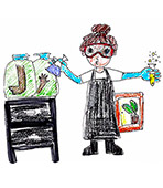 child's drawing of a female scientist